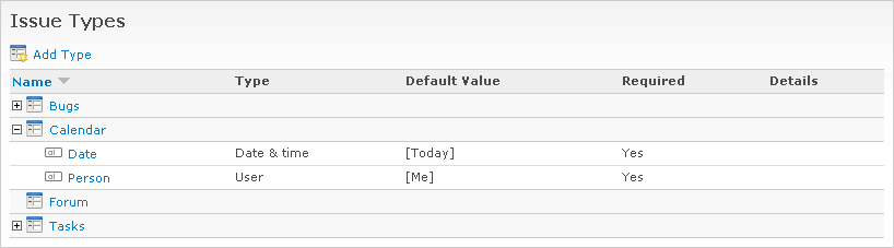 Issue types with the new type